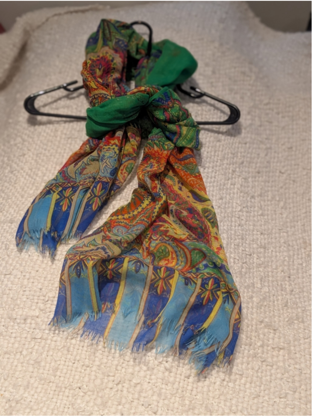 726 - Oversized Green Paisley Scarf Wrap Boho Multicolor Fringe Shawl - Picture 6 of 6